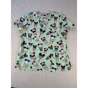 Disney Mickey Mouse Minnie Mouse Ice Cream Cone Summer Scrub Top Mint Green Sz L